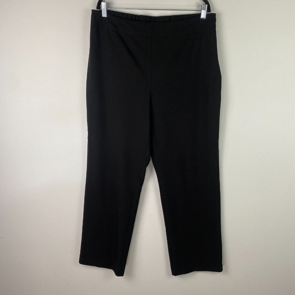 Susan Graver Pants Womens Large Black Side Zip Straight Leg Full Length Stretch